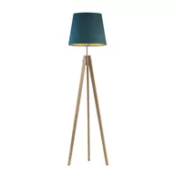 Lampy stojące - Trójnożna Lampa Stojąca Na Drewnianych Nóżkach Aruba Velur, Zieleń Butelkowa Ze Złotym Wnętrzem - miniaturka - grafika 1