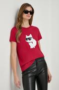 Koszulki sportowe damskie - Karl Lagerfeld t-shirt bawełniany kolor czerwony - miniaturka - grafika 1