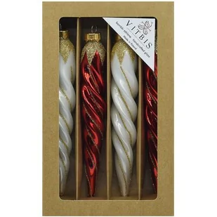 Bombka szklana sopel kręcony 20 cm 4 sztuki biało-złoty / czerwono-złoty - Bombki - miniaturka - grafika 1