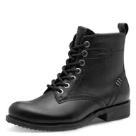 Botki damskie - Tamaris Damskie sztyblety Lace Boot Flat 1-25298-45, czarna skóra, 41 EU, czarna skóra, 41 EU - miniaturka - grafika 1