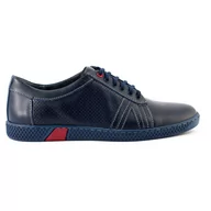 Półbuty męskie - Buty męskie skórzane casual 910 granatowe - Komodo - miniaturka - grafika 1