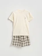 Moda i Uroda OUTLET - Reserved - Dwuczęściowa piżama z bawełny - złamana biel - miniaturka - grafika 1