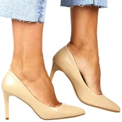 Czółenka - DAMSKIE CZÓŁENKA SZPILKI NA OBCASIE SERGIO LEONE 1339 COFFE BEŻOWE - miniaturka - grafika 1