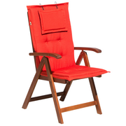 Fotele i krzesła ogrodowe - Shumee Krzesło ogrodowe ciemne drewno z poduszką jasnoczerwoną TOSCANA 150731 - miniaturka - grafika 1