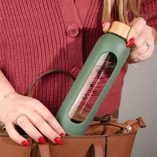 Wessper B1 Borosilicate 500 ml Szklana butelka na wodę z miarką motywacyjną z oliwkowym etui - Butelki filtrujące - miniaturka - grafika 7