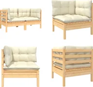 Sofy ogrodowe - vidaXL Sofa ogrodowa 2-osobowa z poduszkami w kolorze kremowym z litego drewna sosnowego - Sofa ogrodowa 2-osobowa - Sofa ogrodowa 2-osobowa - Narożnik ogrodowy - Narożnik drewniany - miniaturka - grafika 1