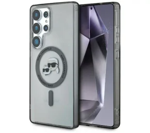 Karl Lagerfeld Etui Button Karl&Choupette Heads do MagSafe do Galaxy S25 Ultra, półprzezroczysto-szare - Etui i futerały do telefonów - miniaturka - grafika 1