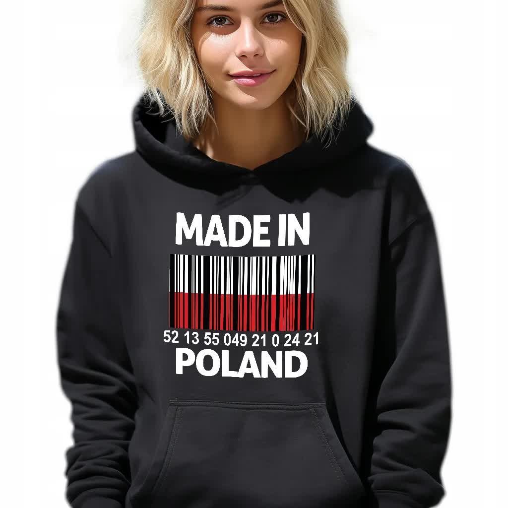 Bluza Damska Czarna z Kapturem MADE IN POLAND Patriotyzm Ojczyzna Wzory M