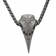 Naszyjniki - Naszyjnik Z Czaszką Kruka Biżuteria Wikingów Szkielet Kompas Nordycki Retro - miniaturka - grafika 1