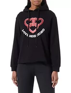 Kombinezony - Love Moschino Regularne Fit Hoodie with Chained Hearts Print Kombinezon Damski, Czarny, 40 - miniaturka - grafika 1