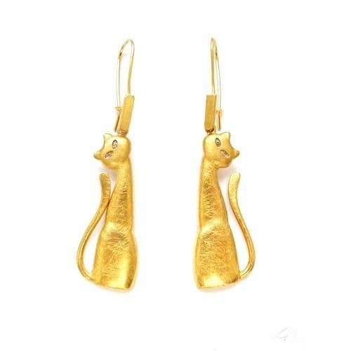 Kolczyki srebrne - Pozłacane koty małe