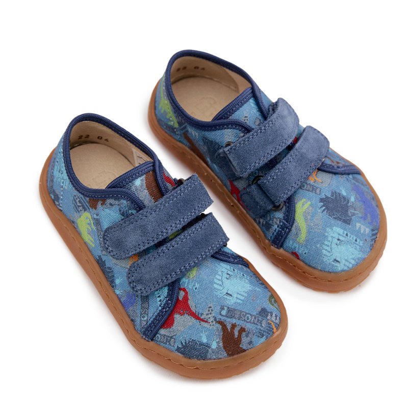 Kapcie Dziecięce Barefoot Dinozaury Froddo Canvas G1700440-15 Niebieskie 26-31