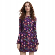 Sukienki - DESIGUAL FIOLETOWA SUKIENKA Z KWIATOWYM PRINTEM I DŁUGIM RĘKAWEM L 2DA - miniaturka - grafika 1
