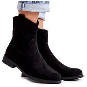 Botki damskie - S.Barski Damskie Zamszowe Botki Na Płaskim Obcasie Czarne Fiorenz - miniaturka - grafika 1