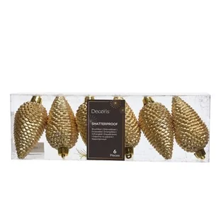 Bombka plastikowa szyszka brokatowa 8 x 4,5 cm 6 sztuk złoty - Bombki - miniaturka - grafika 1