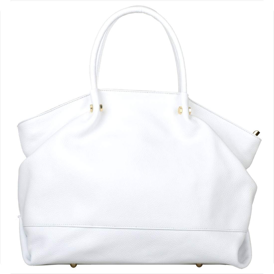 Borse in Pelle Włoska torebka shopper skóra naturalna biała