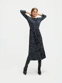 Sukienki - Granatowa sukienka z plisowanym dołem - miniaturka - grafika 1