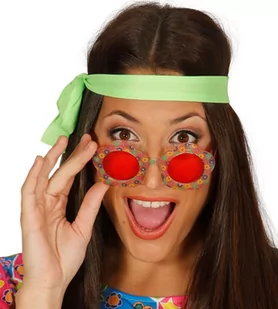 PARTY WORLD Okulary Hippisowskie w kolorowe kwiatki OKUL/2156-G - Dodatki do strojów karnawałowych - miniaturka - grafika 1