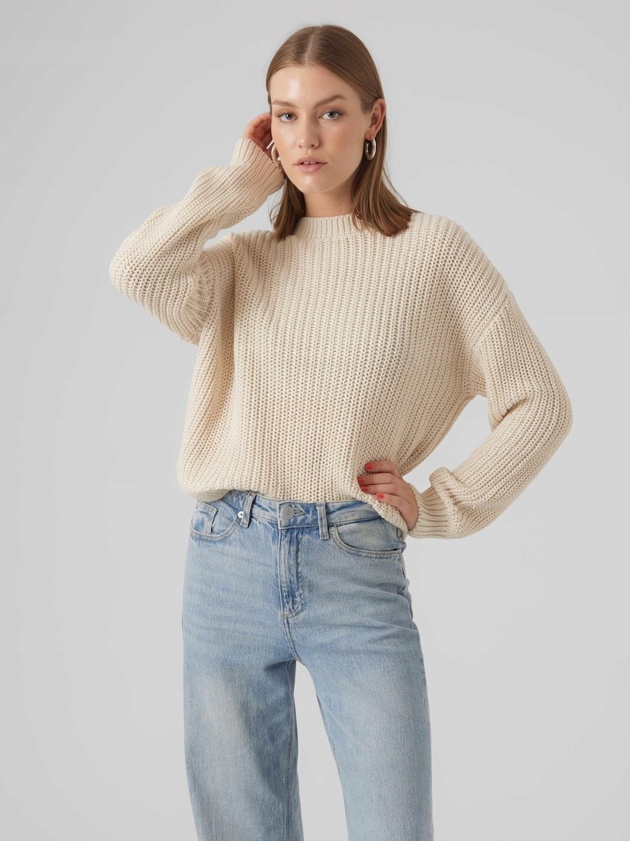 VERO MODA SWETER DAMSKI Z OKRĄGŁYM DEKOLTEM I DŁUGIM RĘKAWEM S 16EA