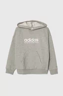 Bluzy dla dziewczynek - adidas bluza dziecięca kolor szary z kapturem z nadrukiem - miniaturka - grafika 1