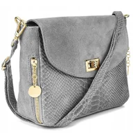 Torebki damskie - Torebka Damska Skórzana Naturalna Listonoszka Na Ramię Skóra Szara - miniaturka - grafika 1