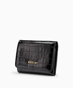 PUCCINI Mały portfel damski ze skóry ekologicznej crocco z okienkiem na zdjęcie w kolorze czarnym - Puccini - Portfele - miniaturka - grafika 1
