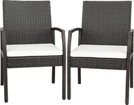 Fotele i krzesła ogrodowe - COSTWAY zestaw 2 krzeseł rattanowych, krzesło ogrodowe z polirattanu z oparciem i podłokietnikiem, krzesło ogrodowe z poduszką na siedzisko, krzesło balkonowe krzesła ogrodowe na taras zewnętrzny balkon ogród - miniaturka - grafika 1