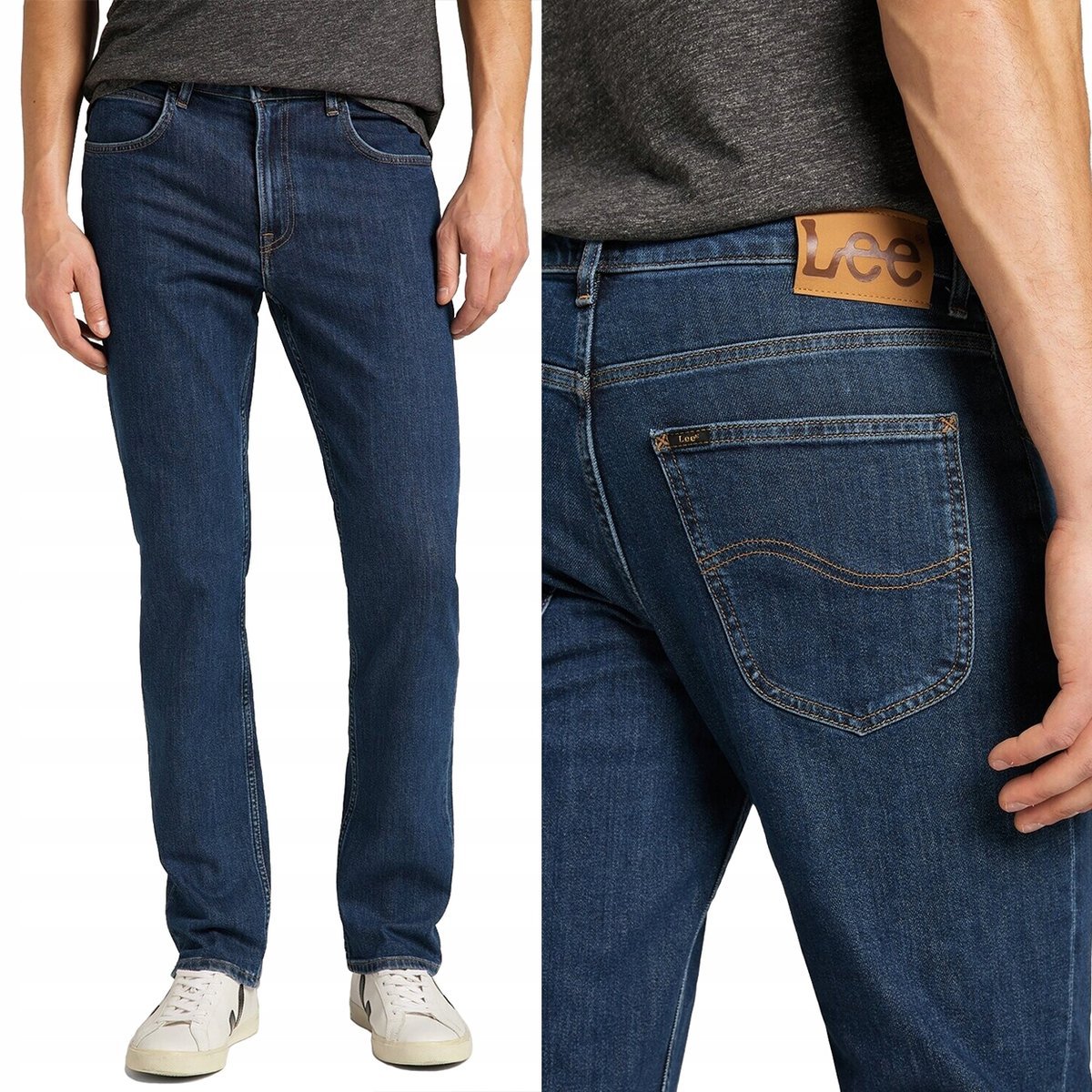 Lee BROOKLYN Dark Stonewash DżINS proste ciemne spodnie jeansowe W38 L34