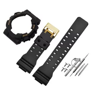 2W1 opaska pasek + etui BEZEL do Casio G-SHOCK GA-100 GA-110 GD-100 G-8900 czarna (złoty napis; złota klamra) - Akcesoria do smartwatchy - miniaturka - grafika 1