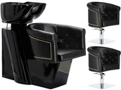 Meble fryzjerskie - Zestaw czarny Bruno myjnia fryzjerska i 2 x fotel fryzjerski hydrauliczny obrotowy do salonu fryzjerskiego myjka ruchoma misa ceramiczna armatura bateria słuchawka - miniaturka - grafika 1