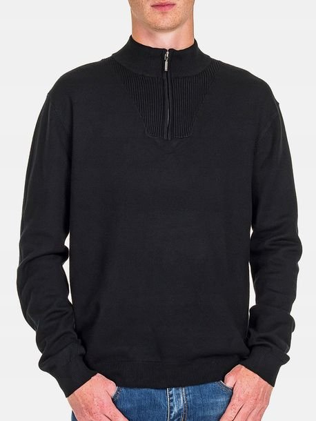 Sweter Męski z Wiskozą Stójka Ciepły Elegancki Gładki Czarny Stylowy XL
