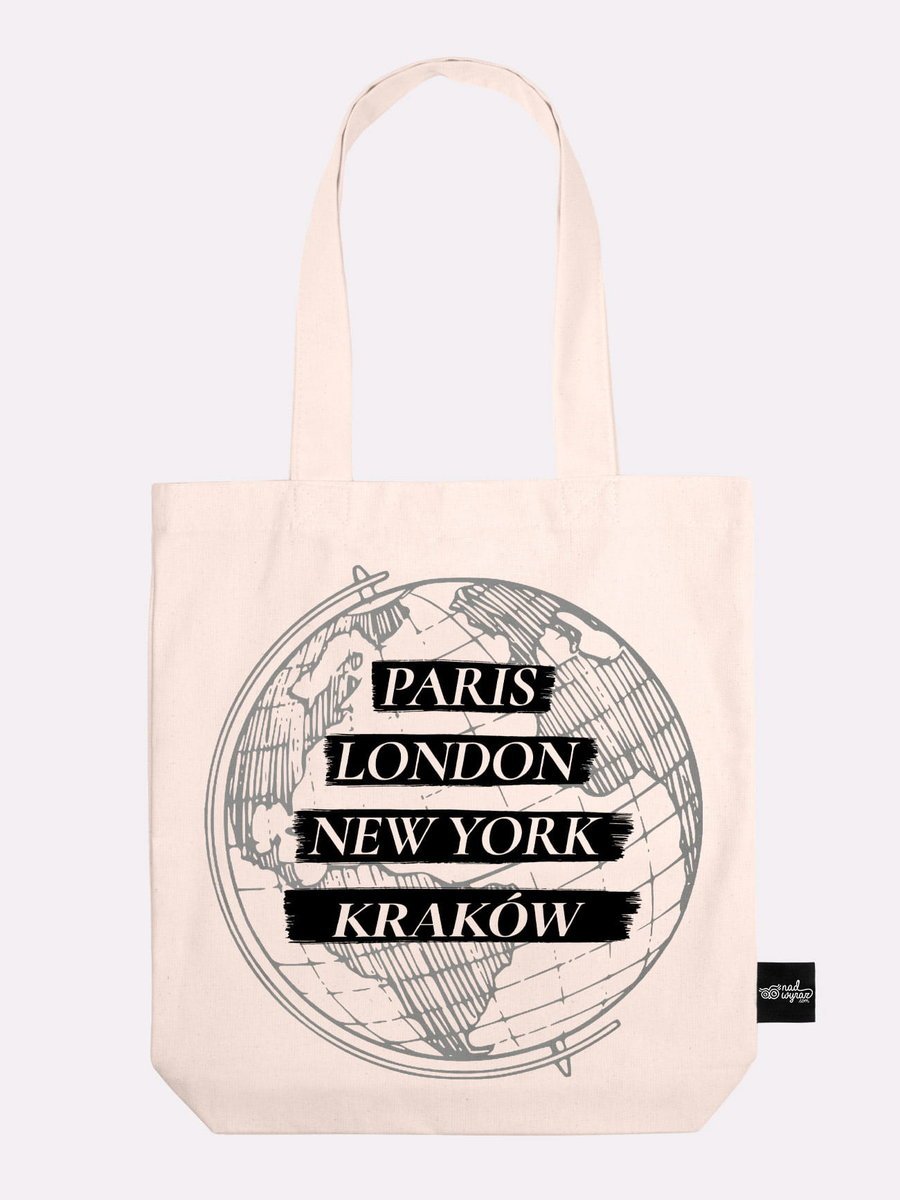Torba PARIS LONDON KRAKÓW bawełniana ecru na prezent