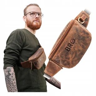 Saszetka Nerka Męska Brązowa Torebka na Ramię Skóra Hunter Pojemna Brodrene - Nerki - miniaturka - grafika 1