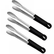 Szczypce do grilla - Szczypce do grillowania, stal nierdzewna, uchwyty antypoślizgowe, do gotowania i grillowania, czarno-srebrne, zestaw 3 szt. - miniaturka - grafika 1