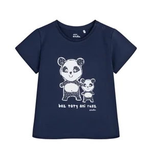 T-shirt dla dziecka do 2 lat, z misiami panda, granatowy - Bluzki dla niemowląt - miniaturka - grafika 1