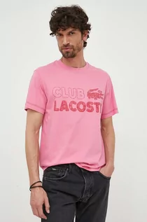 Koszulki męskie - Lacoste t-shirt bawełniany kolor różowy wzorzysty - grafika 1