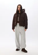 Kurtki damskie - Stradivarius Podstawowa pikowana kurtka z kapturem Brązowy XS - miniaturka - grafika 1