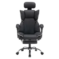 Fotele i krzesła biurowe - Fotel ergonomiczny biurowy obrotowy z podnóżkiem czarny Office - miniaturka - grafika 1
