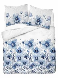 Detexpol Pościel satynowa 220x200 biała niebieska kwiaty 4923 A Home Satin 81 - Pościel - miniaturka - grafika 1