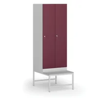 Szafki biurowe - Szafka ubraniowa z ławką, 2-drzwiowa, 1875 x 600 x 500/800 mm, zamek cylindryczny, drzwi czerwone - miniaturka - grafika 1