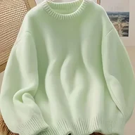 Swetry damskie - TEMU Sweter Damski w Kolorze Miętowej Zieleni - Luźny Krój z Długim Rękawem i Okrągłym Dekoltem, Średnio Elastyczna Wygodna Bluzka na Jesień/Zimę, - miniaturka - grafika 1