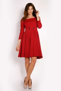 Szeroka Bordo Sukienka Midi z Ozdobnymi Guzikami - Sukienki - miniaturka - grafika 1