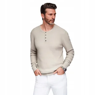 Męski prążkowany sweter z guzikami przy dekolcie beżowy V3 OM-SWSW-0182 XXL - Swetry męskie - miniaturka - grafika 1