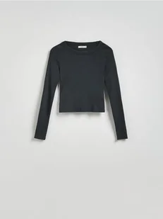 Reserved - Bawełniany longsleeve - ciemnoszary - Bluzki damskie - miniaturka - grafika 1