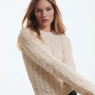 Swetry damskie - Reserved Ażurowy sweter - Kremowy - grafika 1