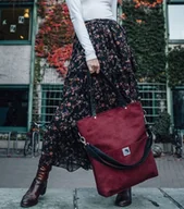 Torebki damskie - Duża wodoodporna torba z nubuku bordo - miniaturka - grafika 1