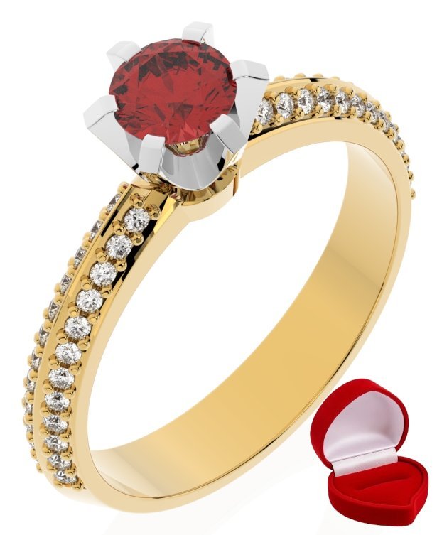ZŁOTY PIERŚCIONEK ZARĘCZYNOWY 585 14k RUBIN 0,30 ct + PUDEŁKO R6