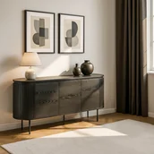 Komody - Komoda do Salonu BECK 160 cm Czarna Trzydrzwiowa Ryflowana Nowoczesna - miniaturka - grafika 1
