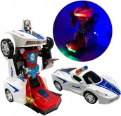 Zabawki zdalnie sterowane - Auto z dźwiękiem jeżdżące przemienia się w robota na baterie policja - miniaturka - grafika 1