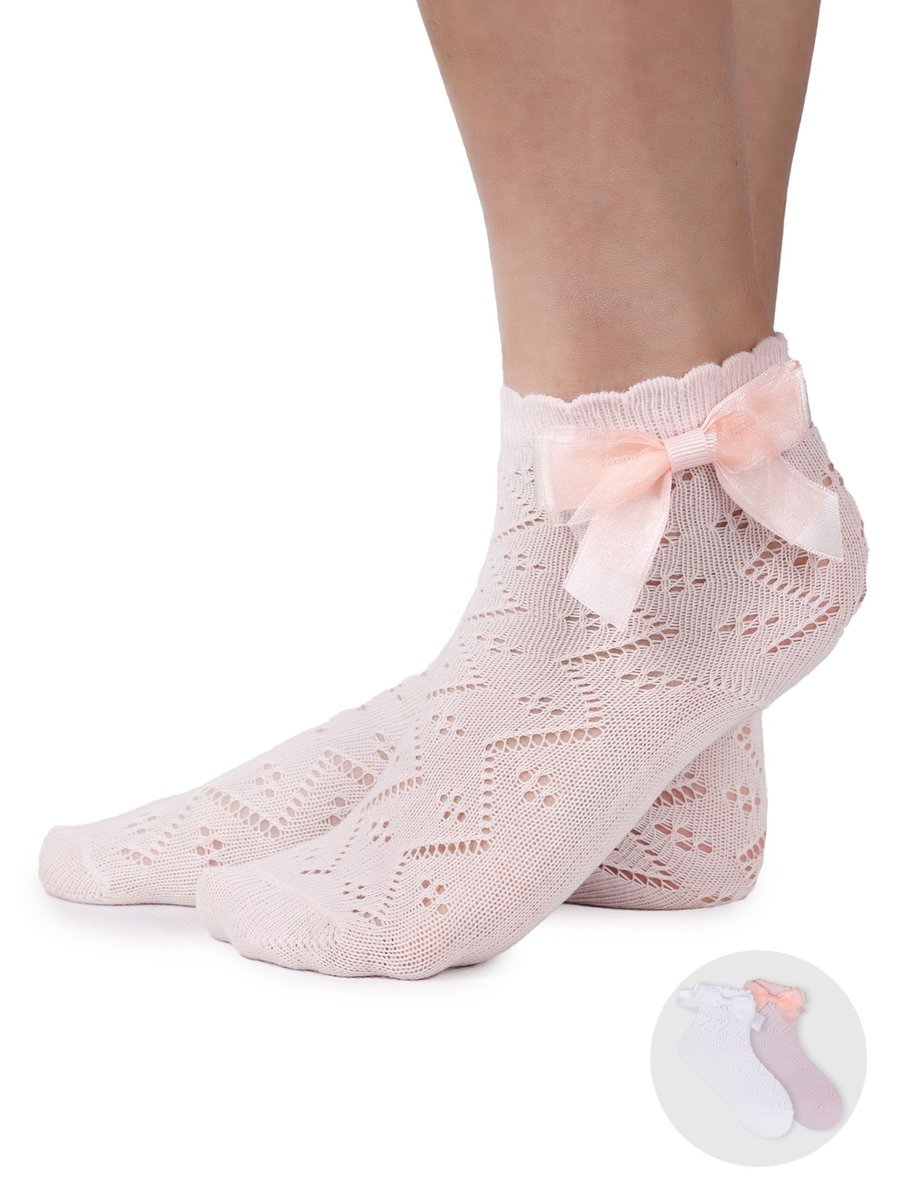 Skarpety dziewczęce bawełniane ażurowe z kokardą 2PAK 31-34 YOCLUB